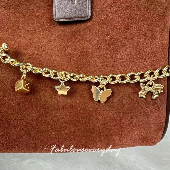 Coach Charm Chain Strap Brass/Gold CCE78 Star Heart Bow C Cherry Tea rose No Bag - Picture 4 of 7